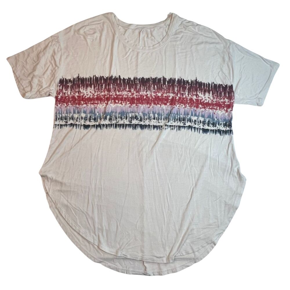 Livi Tunic Women 18 White Tie-Dye Sheer Preppy Boho Chic Casual Athleisure Shirt